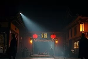 《第四面墙》横版封面：剧场幕布与聚光灯