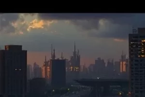 《墨色黎明》横版封面：水墨山影与破晓天光